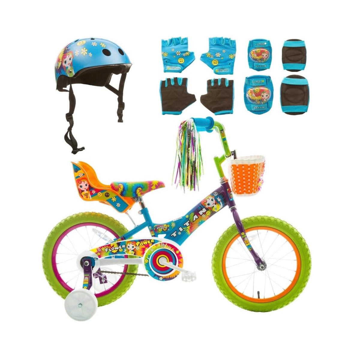 Titan Flower Power- Girls 16" Bike, Helmet and Pad Set Combo