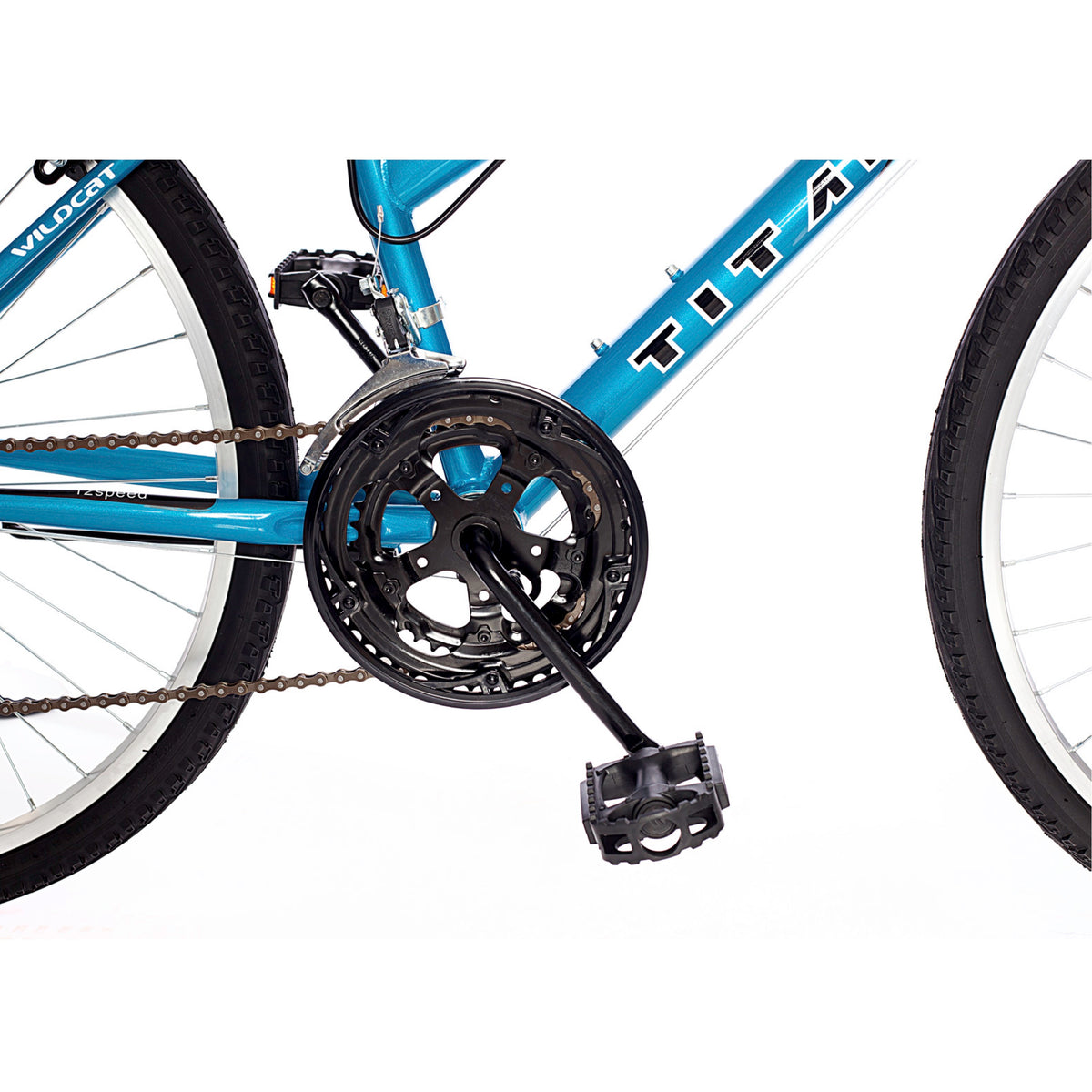 Titan Wildcat Women’s Mountain Bike – 18-Speed, White & Teal Frame