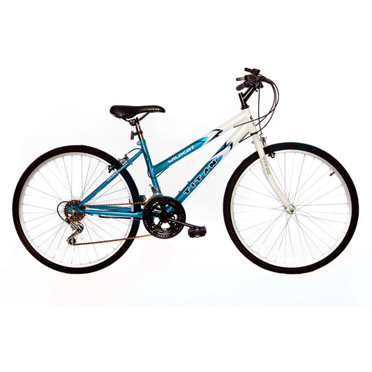 Titan Wildcat Women’s Mountain Bike – 18-Speed, White & Teal Frame