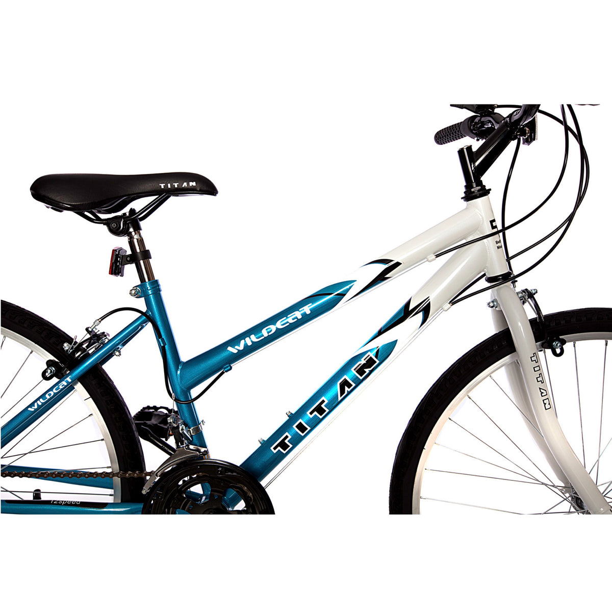 Titan Wildcat Women’s Mountain Bike – 18-Speed, White & Teal Frame