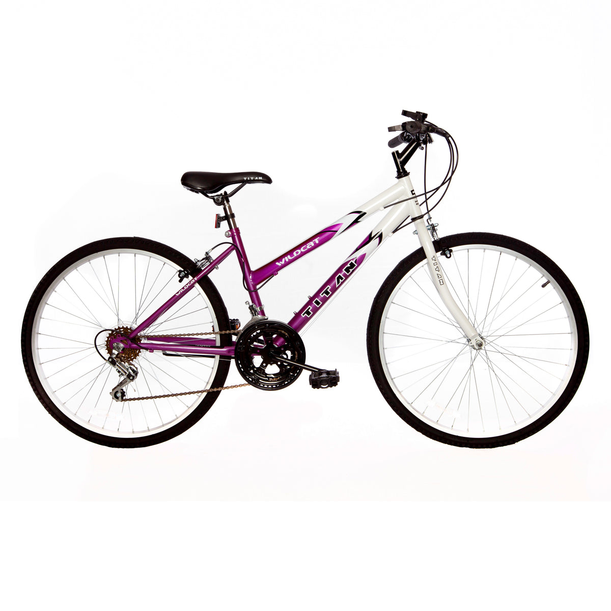 Titan Wildcat Women’s Mountain Bike – 18-Speed, White & Lavender Frame