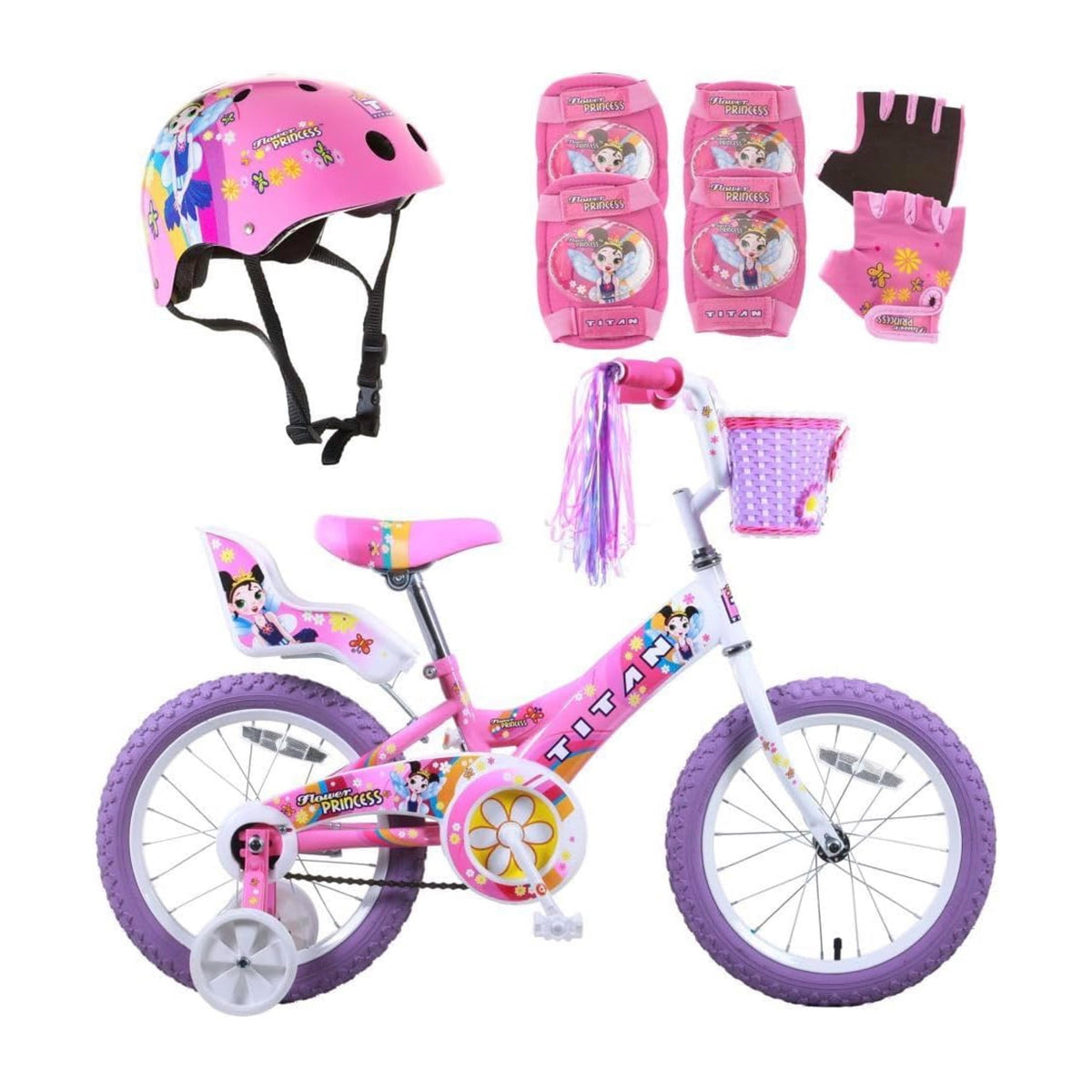 Titan Flower Princess - Girls 16" Bike, Helmet and Pad Set Combo
