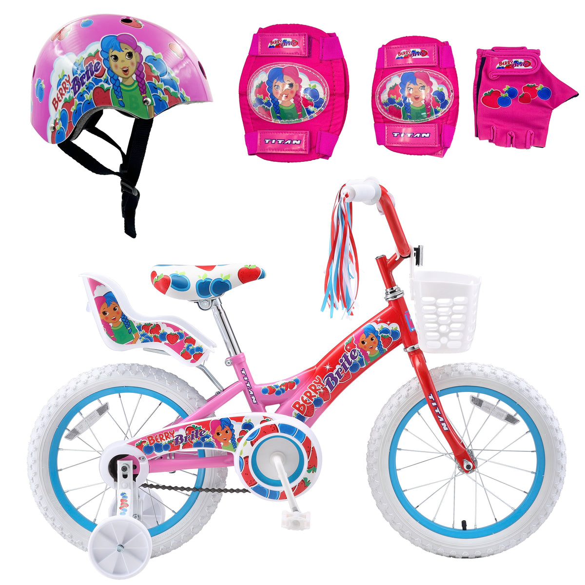 Titan Berry Brite 16" Bmx Bike, Helmet and Padset Bundle