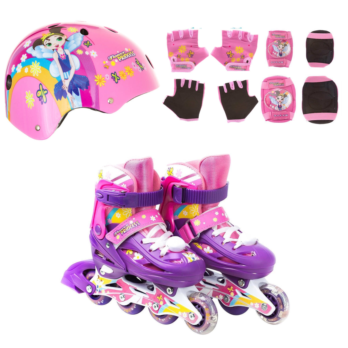Titan Flower Princess Inline Skate Bundle, Size large, with Helmet and Padset