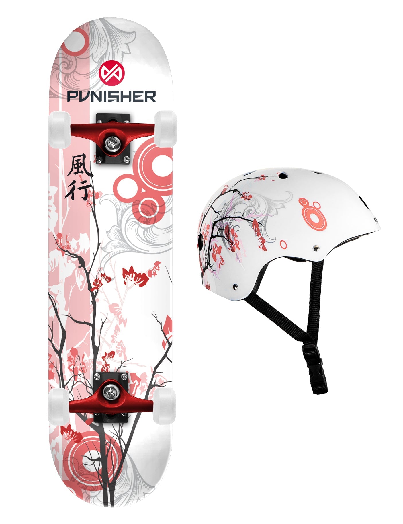PUNISHER® SKATEBOARDS | YOUTH SERIES | CHERRY BLOSSOM BEGINNER SKATEBOARD & HELMET COMBO