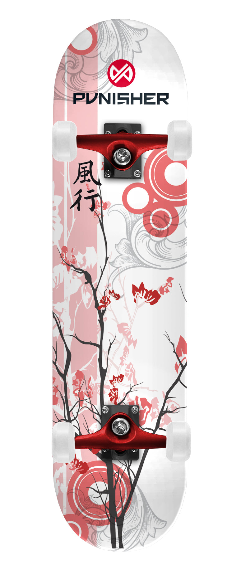 Punisher Cherry Blossom youth beginner complete skateboard full view