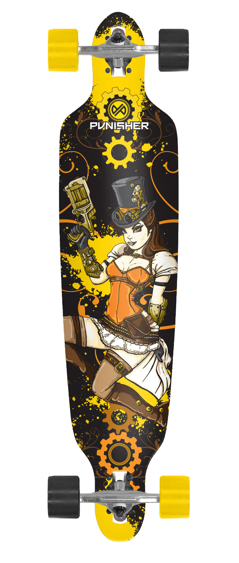 PUNISHER® SKATEBOARDS | LONGBOARD SERIES | STEAMPUNK COMPLETE SKATEBOARD